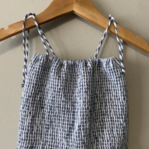 Handmade Children's Linen Rayon Navy Blue White Stripes Spaghetti Strap Dress - Picture 5 of 13